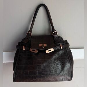 Kesslord Elegant Dark Brown Crocodile-Embossed Satchel